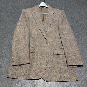 Hardwick Clothes Blazer Mens 42 Brown Tweed Wool Herringbone Plaid Vintage USA